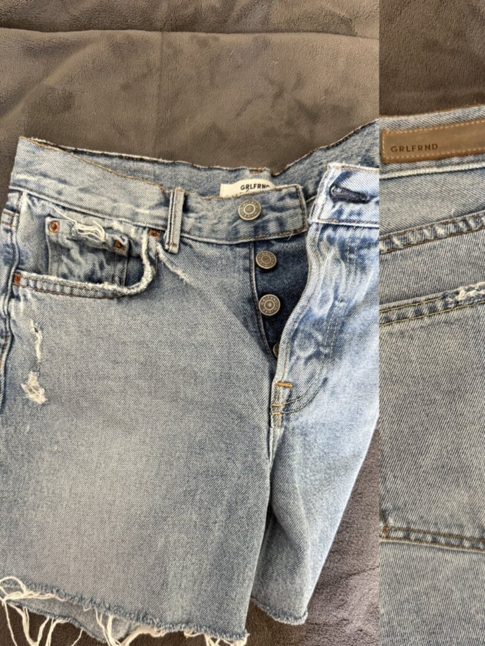 GRLFRND Denim Light Wash Longline Denim Shorts
